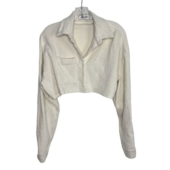 Danielle Guizio Ivory Textured Cropped Button Down Long Sleeve Top - Size XS - Picture 1 of 7